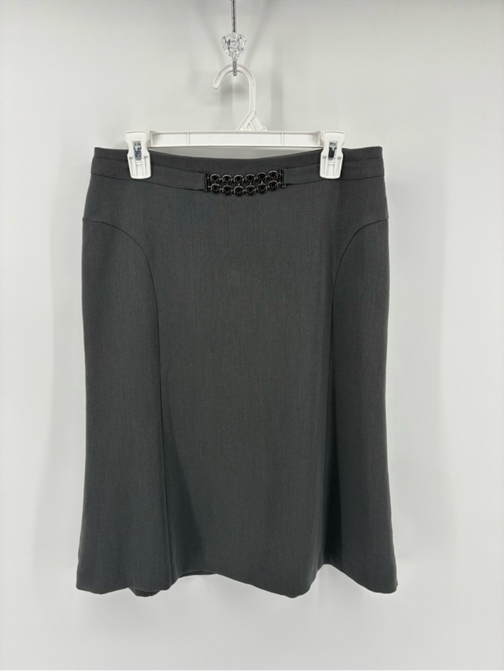 Classic Grey A-Line Skirt with Decorative Waist Accent